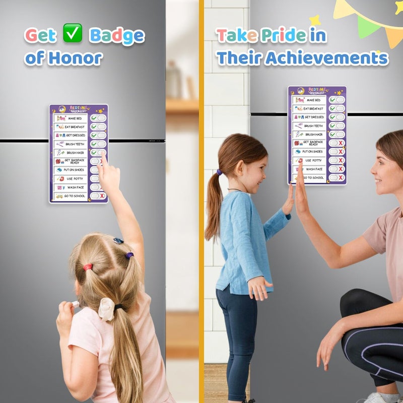 CustomMaster Upgraded 2 in 1 Bedtime/Morning Routine Chart - Magnetic Chore Chart, Cute Visual Schedule Board, Dry Erase Checklist for Kids & Toddlers - Image 3
